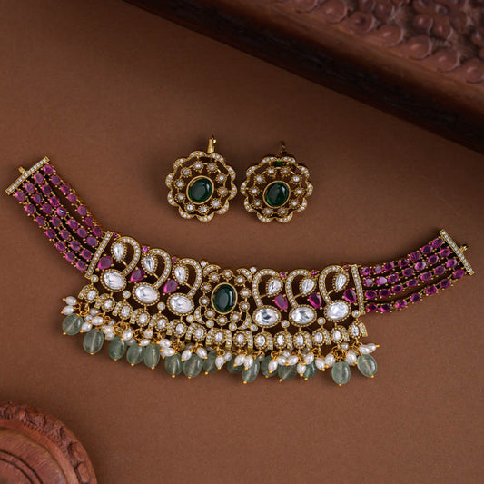 Moissanite Kundan statement choker set