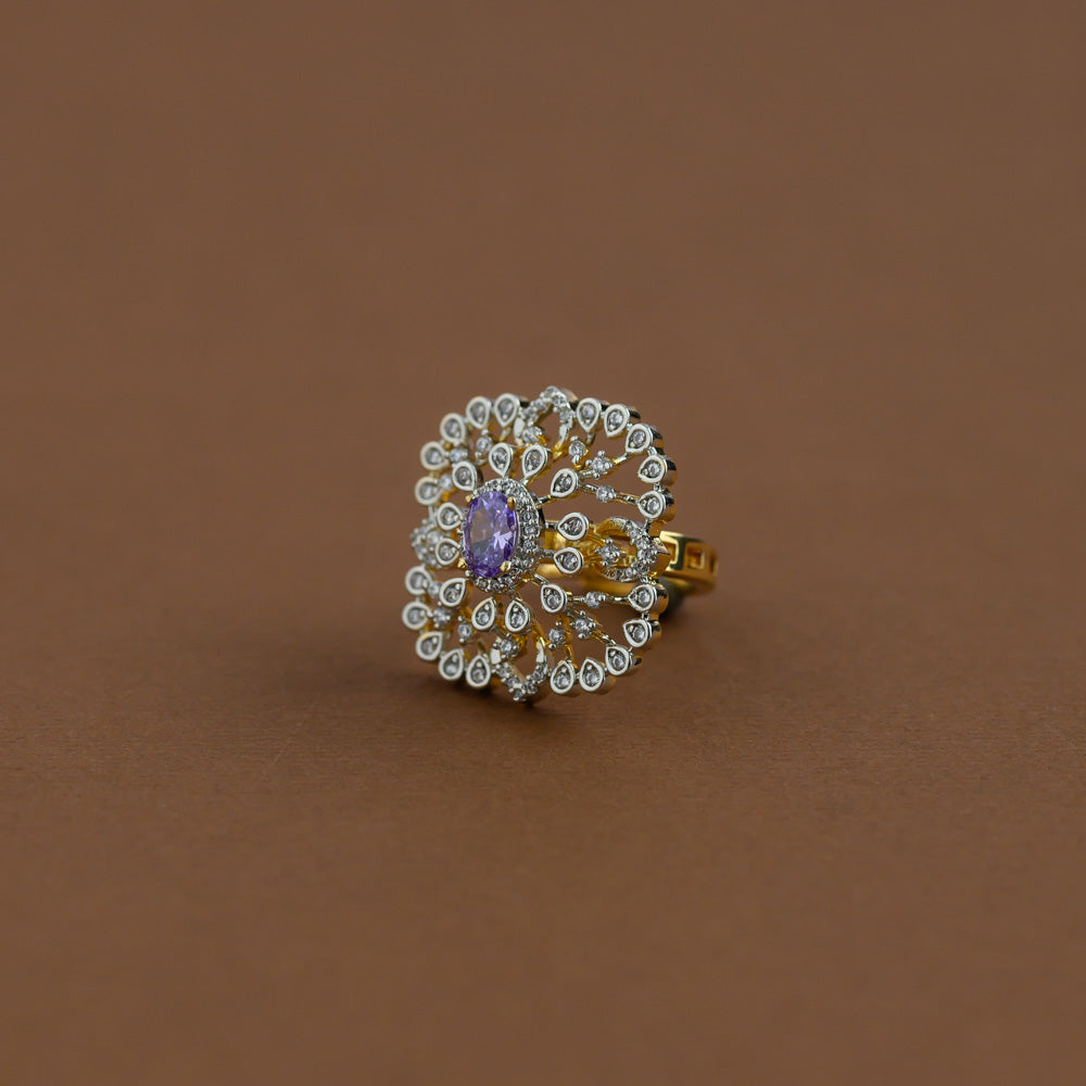 Diamond inspired statement adjustable finger ring -purple