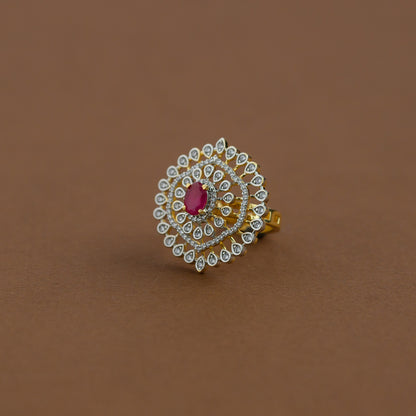 Diamond inspired statement adjustable finger ring - ruby