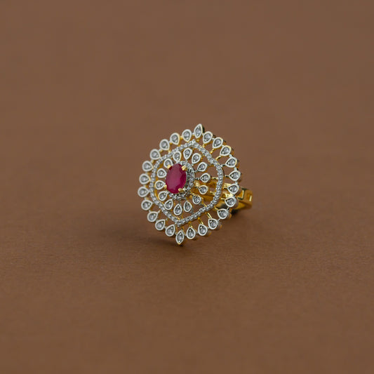 Diamond inspired statement adjustable finger ring - ruby