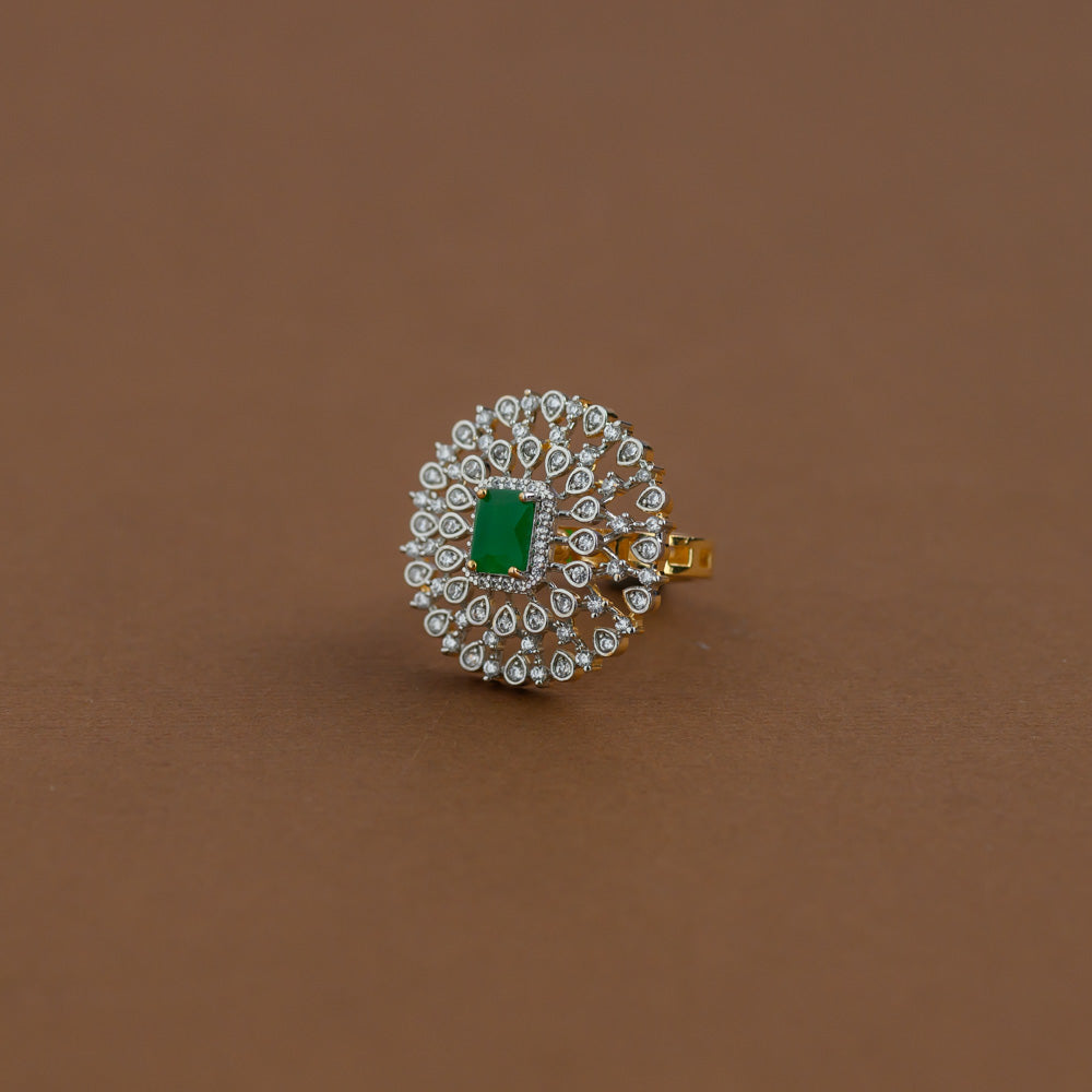 Diamond inspired statement adjustable finger ring - green