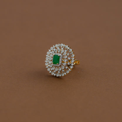 Diamond inspired statement adjustable finger ring - green