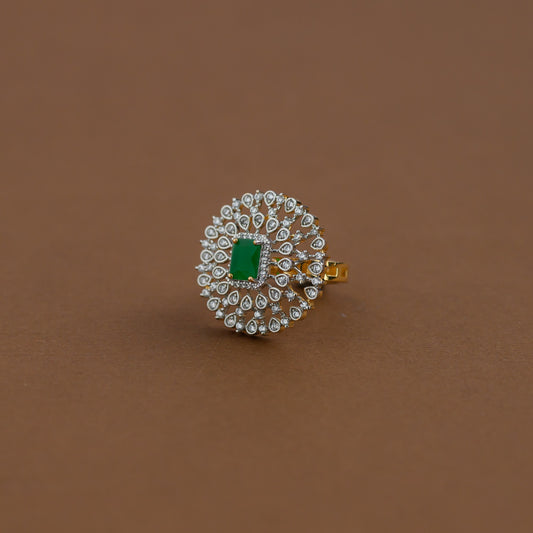 Diamond inspired statement adjustable finger ring - green
