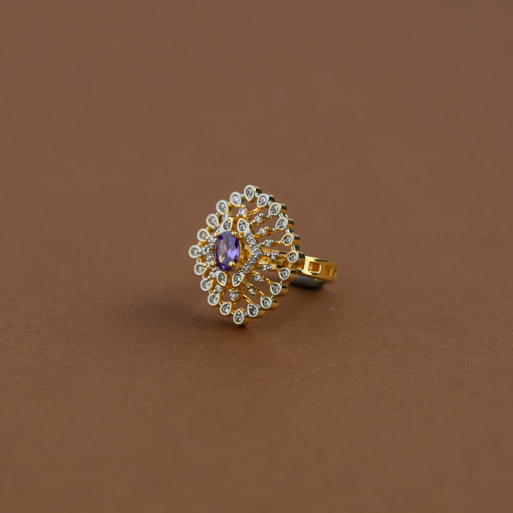 Diamond inspired statement adjustable finger ring - purple