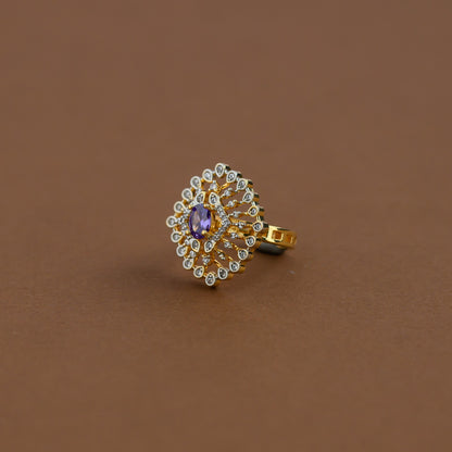 Diamond inspired statement adjustable finger ring - purple