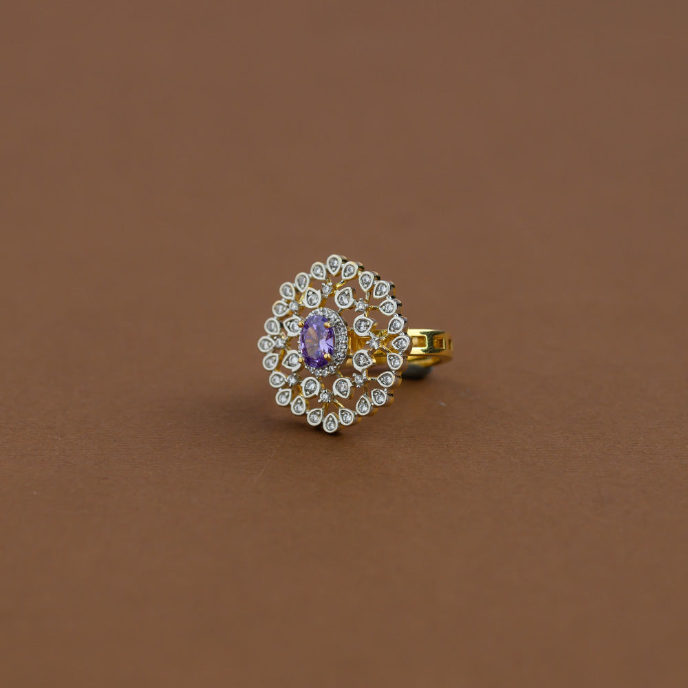 Diamond inspired statement adjustable finger ring - purple