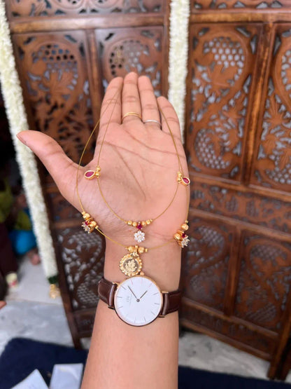 Dual layered invisible neckpiece  - [ drop , nakshatra  , Lakshmi coin ] - coral