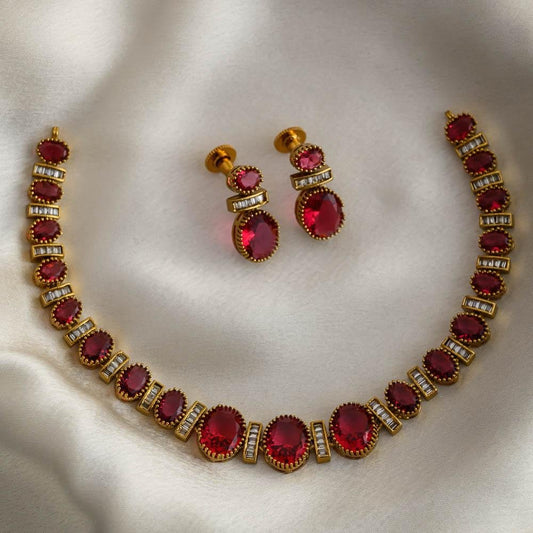 Natalia diamond replica neckpiece set - ruby- sephoria