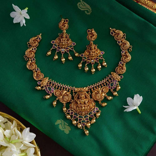 Nagasi real gold inspired neck piece set    - Onam