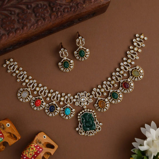 Natural stone Ganesha neckpiece set