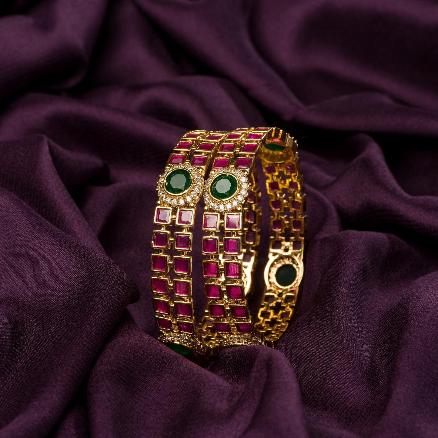 Ruby Block Bangles Pair