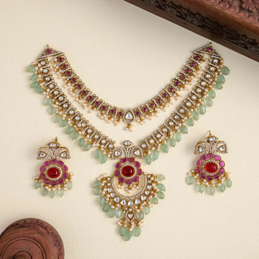 Ridhanya moissanite dual layered neckpiece set