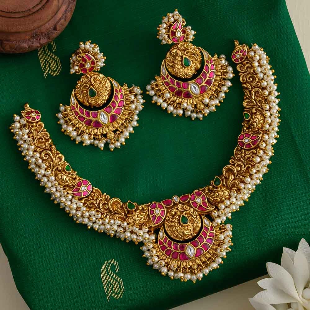 Jadau peacock neckpiece