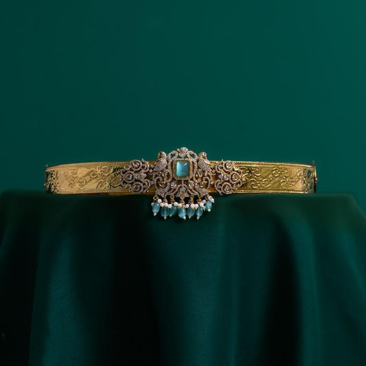 victorian peacock hipbelt - pastel green  - Engagement look - janvi