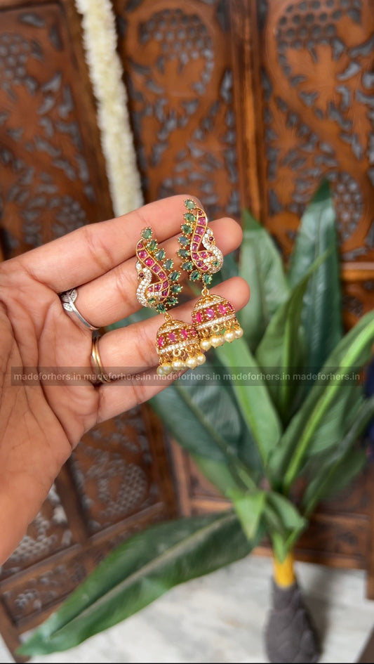 Peacock Pearl Jhumkas -  Kuzhal