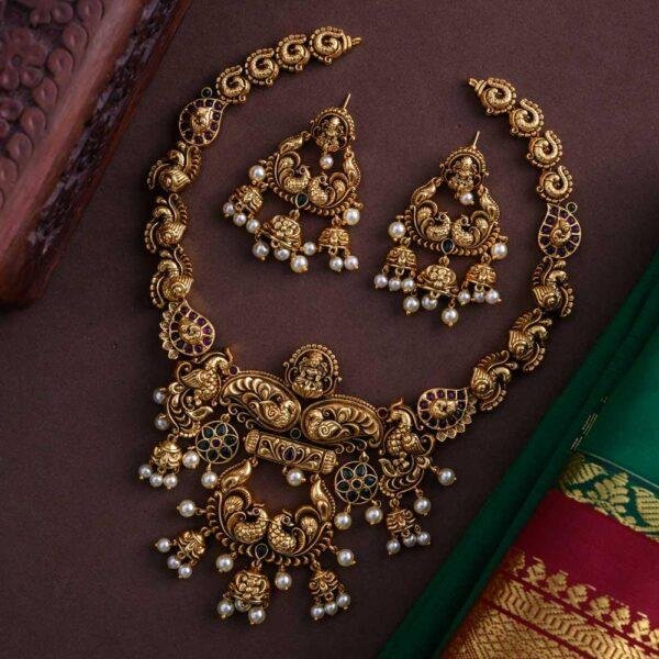 Uthara - temple designer midlength neckpiece set - Swarnam