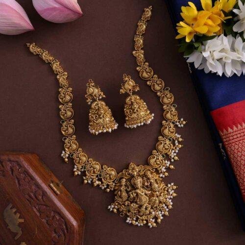 Radhe krishna temple designer - 3D bold haaram - -Sitara