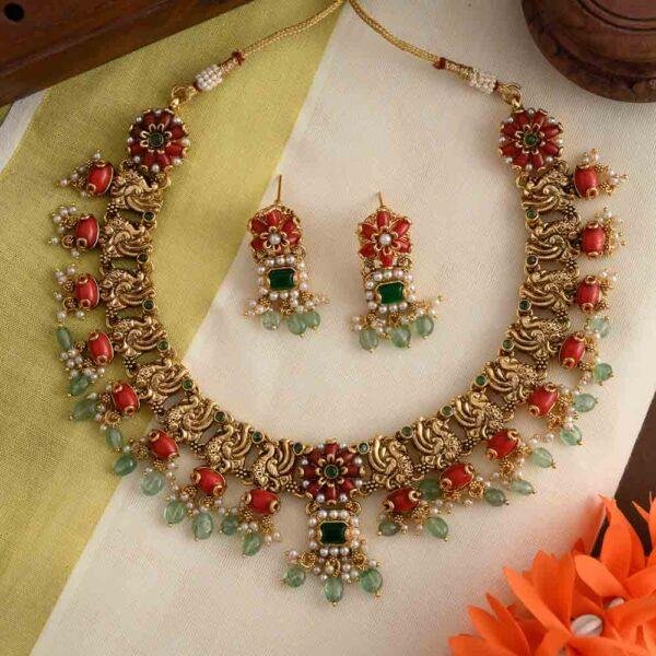 Angaraka- temple designer coral neckpiece set