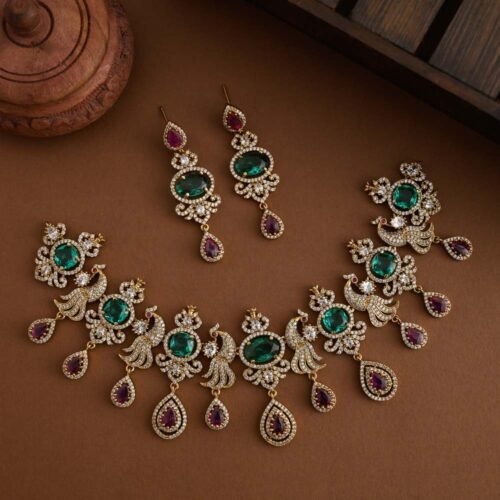 Lavender American diamond peacock party wear-vairam