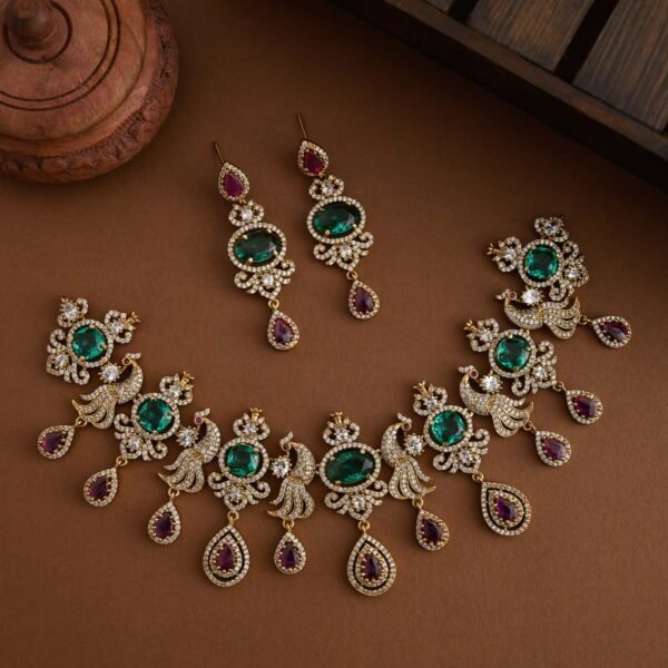 Lavender American diamond peacock party wear-vairam