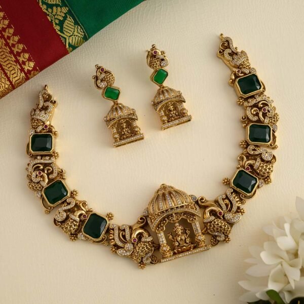 Baandhini temple designer neckpiece set- mookuthi amman