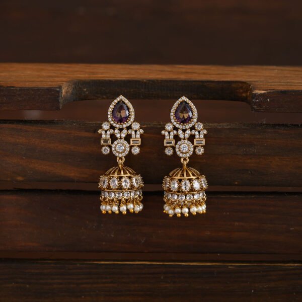 Moissanite jhumkas- purple- vairam