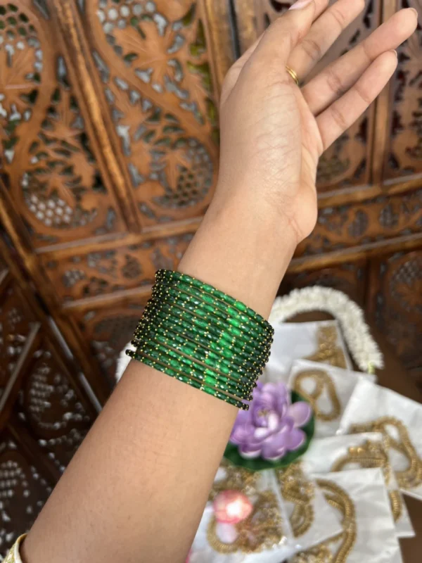 Rain drop bangle - [ bottle green ] - Aadhira- Diamond
