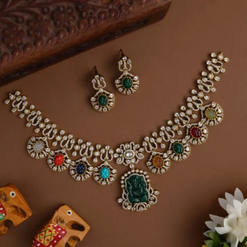 Natural stone Ganesha neckpiece set