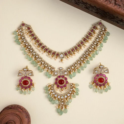 Ridhanya moissanite dual layered neckpiece set